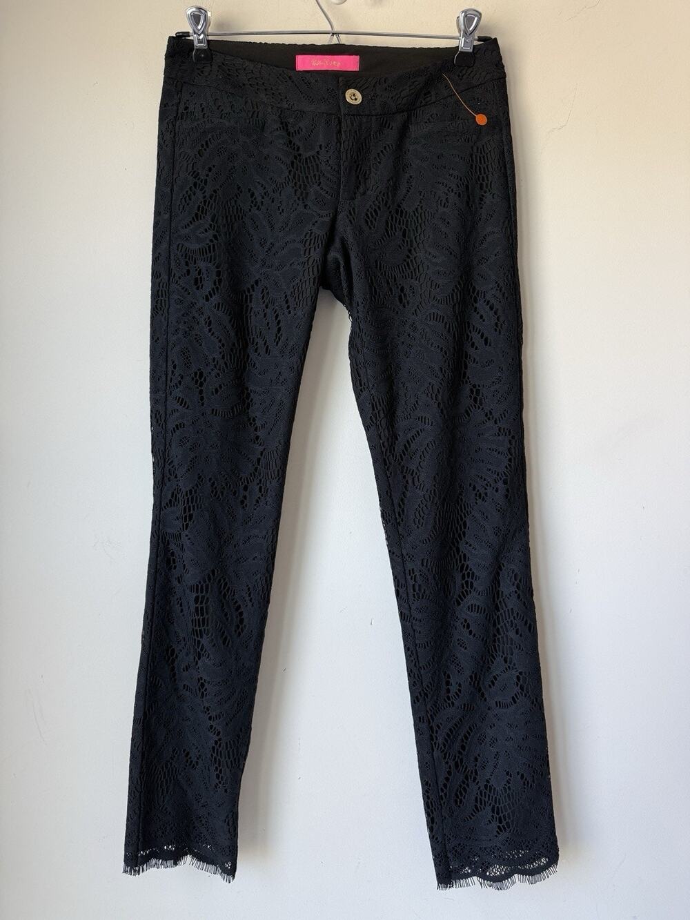 Lilly Pulitzer Chino Designer Pants Lace Black Women’s Size 00 Boho 28x28